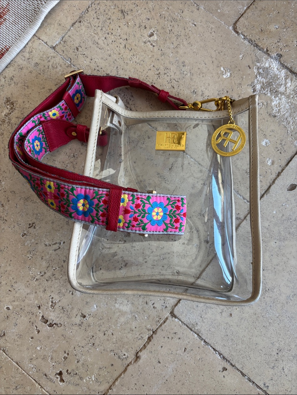Hampton Road Clear Tote Bag with multicolor tapestry Strap